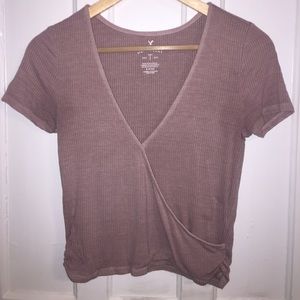 Ribbed Wrap Front T-Shirt